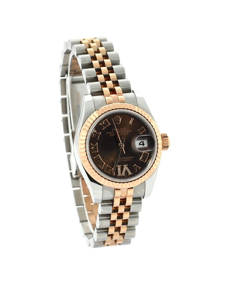 Pre-Owned Rolex Oyster Perpetual Datejust Chocolate Brown Automatic Watch in Stainless Steel and Rose Gold with Diamond Vi Numeral 26mm