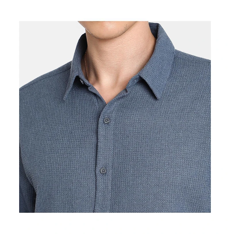 Campus Sutra Men's Lapis Blue Waffle-Knit Shirt