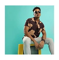 Campus Sutra Men's Brown Hibiscus Print Shirt