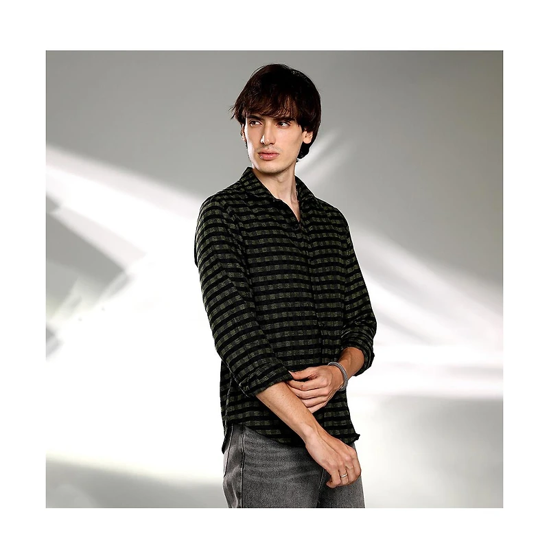 Campus Sutra Men's Seaweed Green & Charcoal Black Gingham Shirt