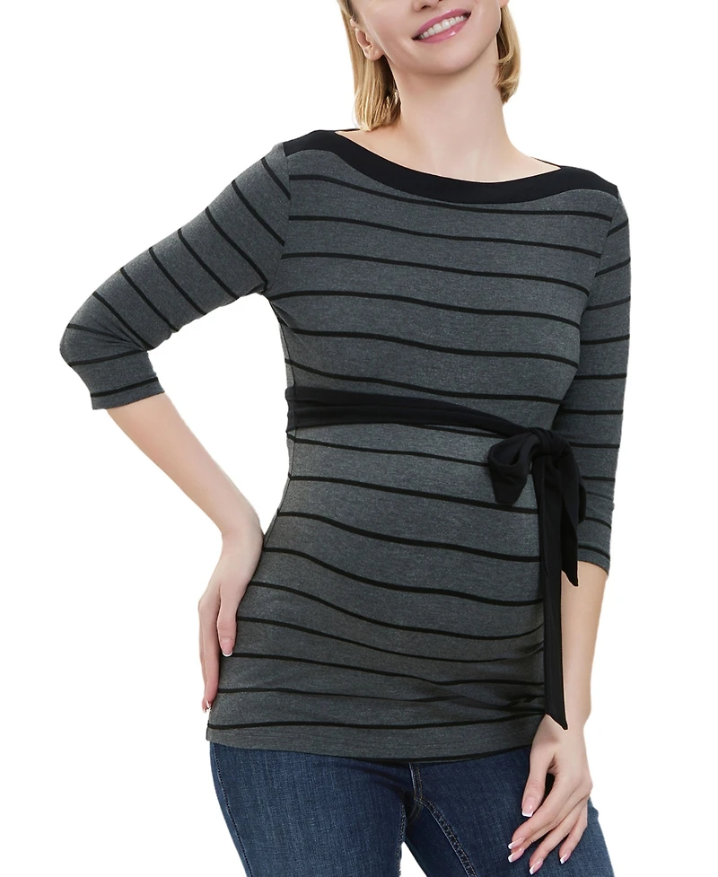 kimi + kai Maternity Striped Boat Neck Top