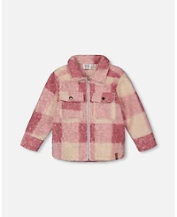 Deux par Girl Zipped Plaid Overshirt Off-White and Pink