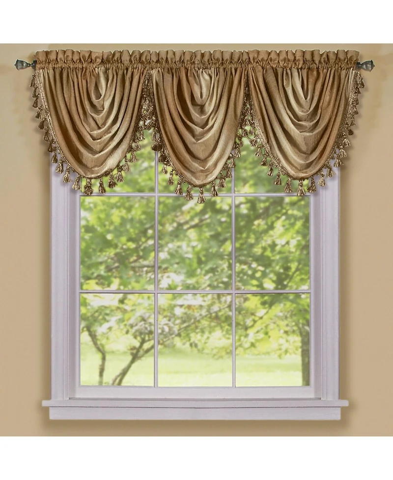 GoodGram Royal Ombre Curshed Semi Sheer 3 Pack Tassled Window Valances - 46 in. W x 42 L