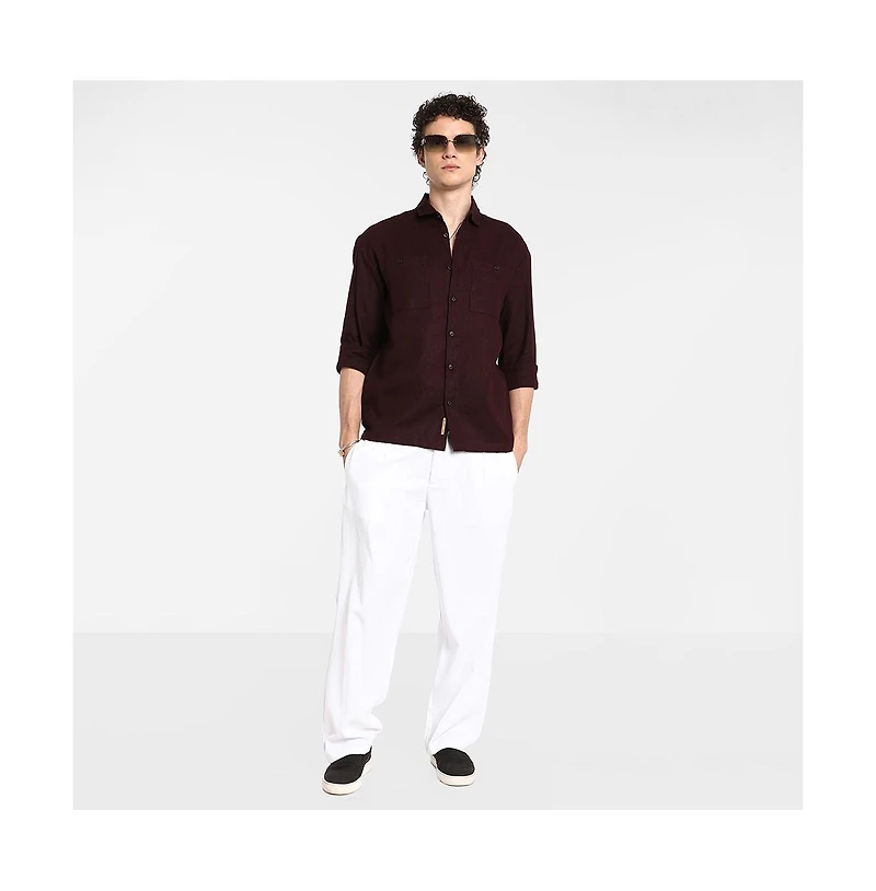 Campus Sutra Men's Burgundy Red Solid Utility Shirt