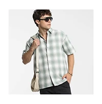 Campus Sutra Men's Sage Green & Powder White Buffalo Check Shirt