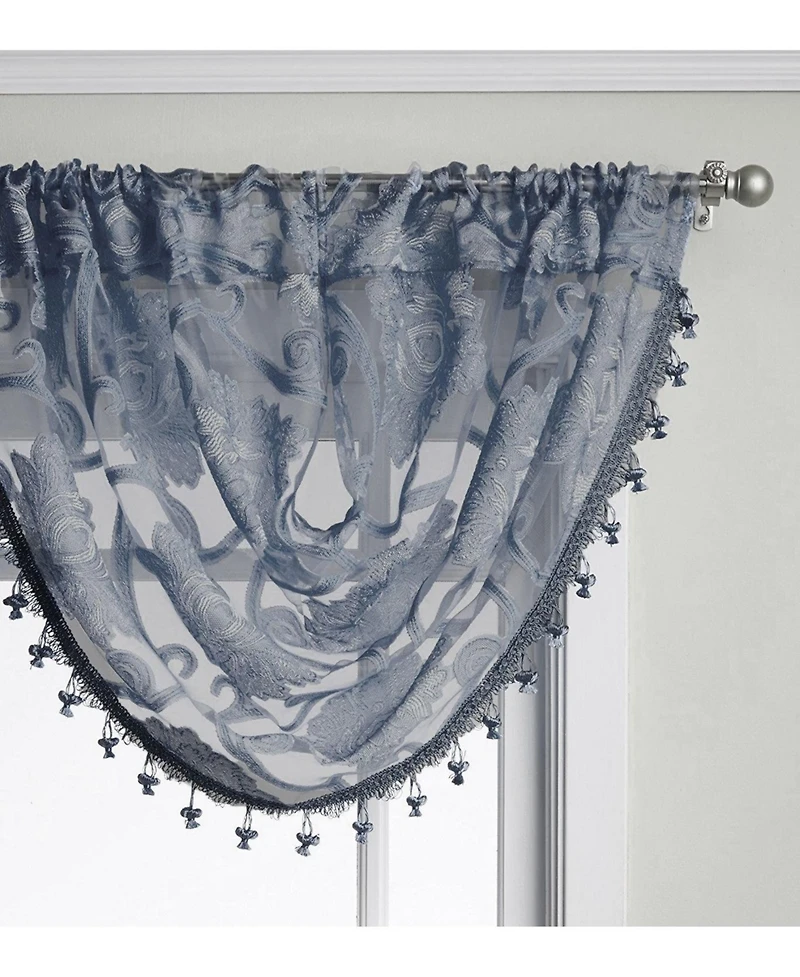 Kate Aurora Custom Scroll Sheer Voile Waterfall Window Curtain Valances - 57 in. W x 37 L