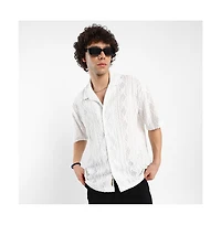 Men's Daisy White Argyle-Textured Oversized Shirt