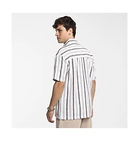 Campus Sutra Men's Ivory White & Burgundy Red Pencil-Striped Shirt