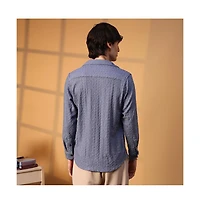 Campus Sutra Men's Stone Blue Aztec-Textured Shirt
