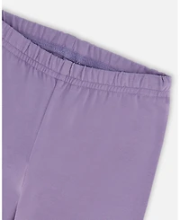 Deux par Baby Girl Cotton Jersey Leggings Purple Gray with Floral Detail