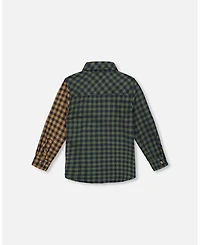 Deux par Boy Long Sleeve Flannel Shirt Yellow and Green Plaid