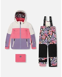 Deux par Girl Two-Piece Teknik Snowsuit Black Retro Flower Print