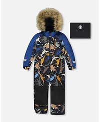 Deux par Toddler Boys One-Piece Play Snowsuit Black Dinosaur Print - Toddler|Child