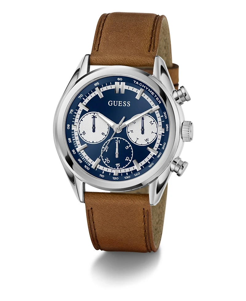 Guess Men's Brown Silver Tone Multi-function Watch, 44mm