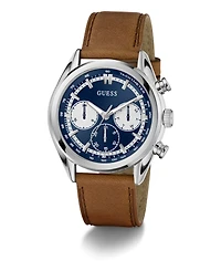 Guess Men's Brown Silver Tone Multi-function Watch, 44mm