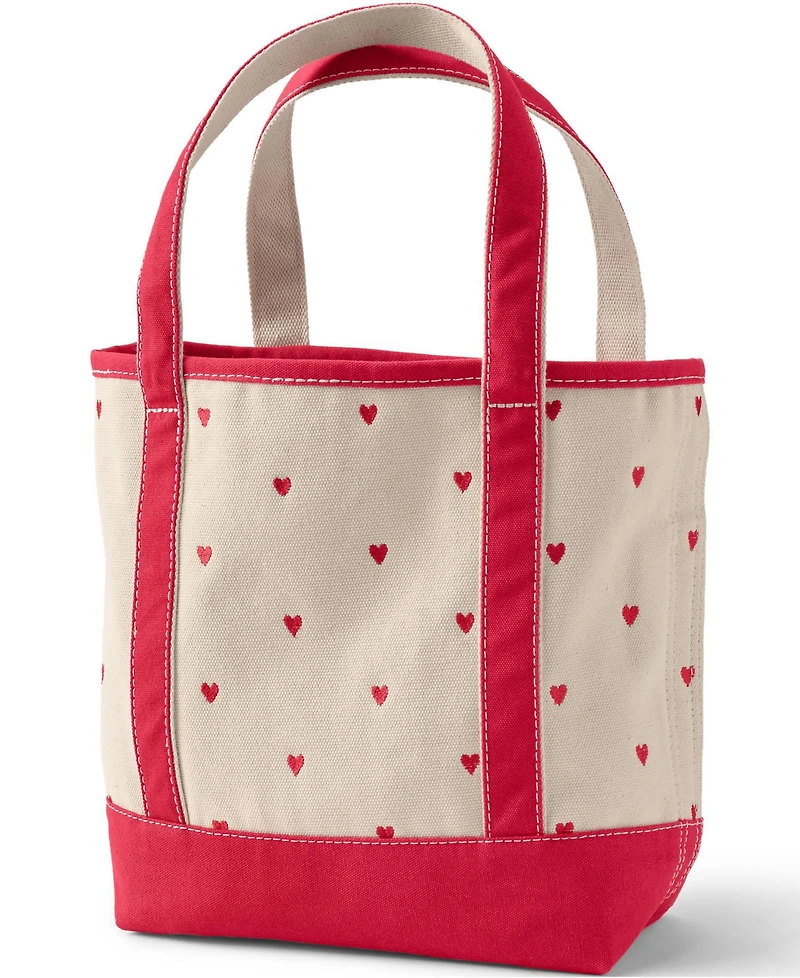 Lands' End Medium Embroidered 5 Pocket Open Top Canvas Tote Bag