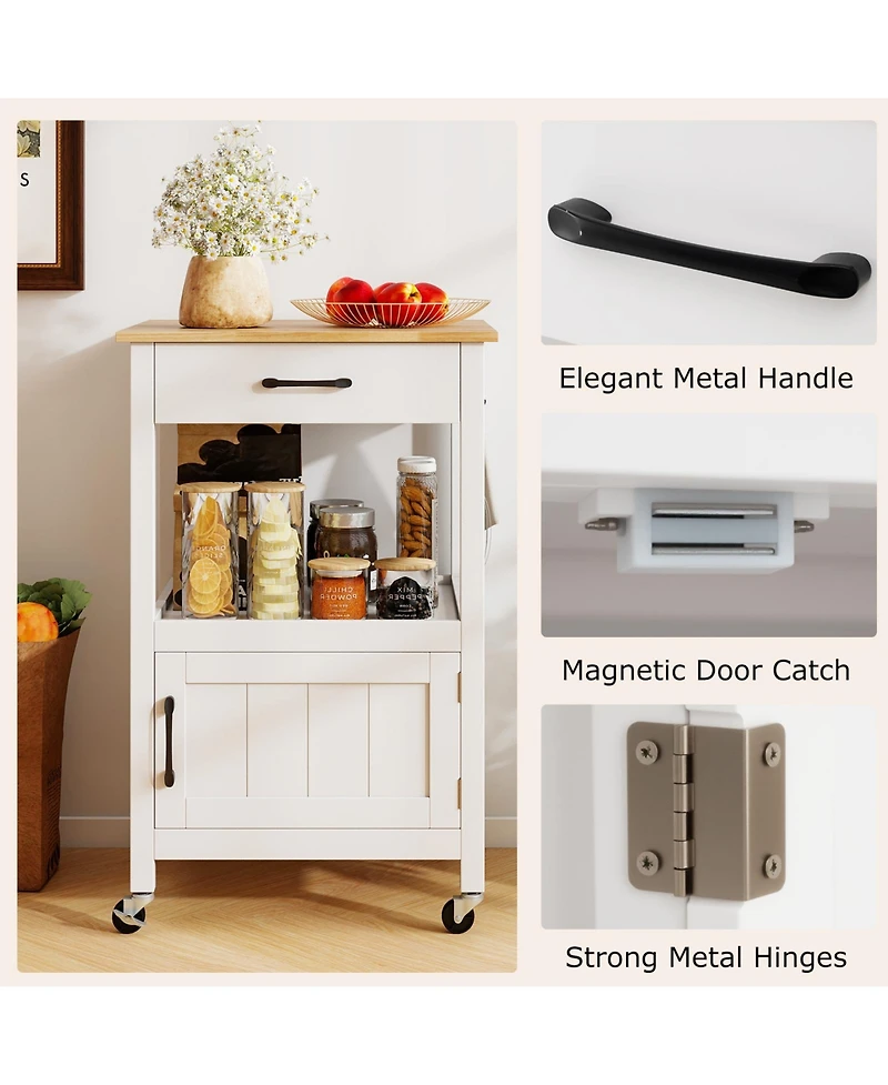 Gymax Rolling Kitchen Island Kitchen Cart w/ Rubber Wood Top Drawer