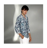 Campus Sutra Men's Indigo Blue & Daisy White Ink-Striped Shirt