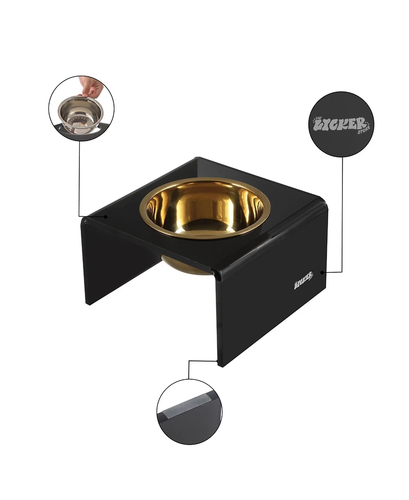 The Licker Store Keaton Modern Acrylic Rectangular Elevated Pet Feeder with 2-Stainless Steel Bowls