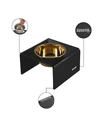 The Licker Store Keaton Modern Acrylic Rectangular Elevated Pet Feeder with 2-Stainless Steel Bowls