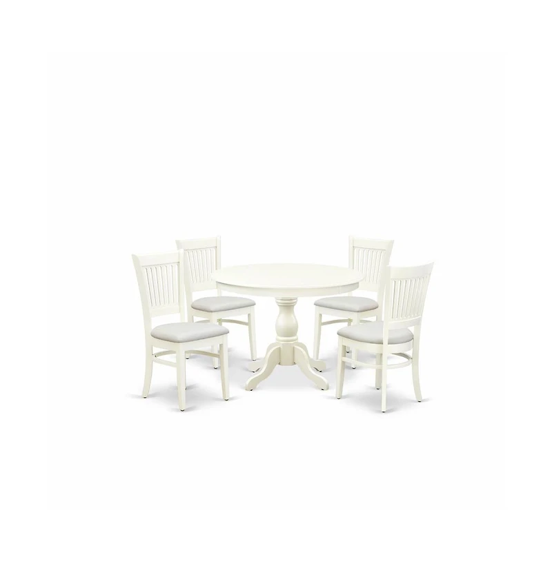 East West Furniture 5-Piece Modern Dining Table Set- 4 Dining Room Chairs and Breakfast Table - Linen Fabric Seat and Slatted Chair Back