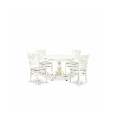 East West Furniture 5-Piece Modern Dining Table Set- 4 Dining Room Chairs and Breakfast Table - Linen Fabric Seat and Slatted Chair Back