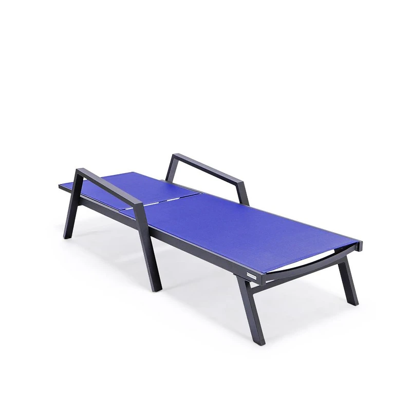 LeisureMod Marlin Patio Chaise Lounge Chair With Armrests in Aluminum Frame