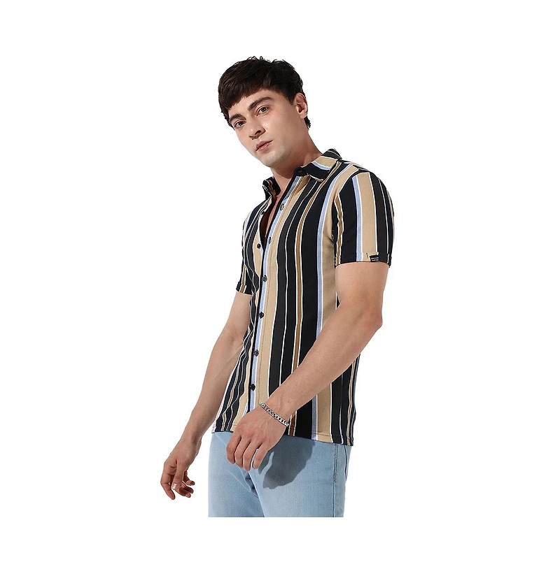 Campus Sutra Men's Striped Button Up Cotton Shirt