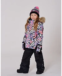 Deux par Girl Two-Piece Play Snowsuit with Allover Print Jacket and Solid Pant Black