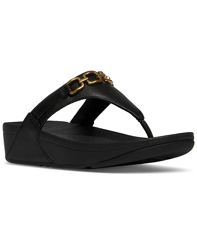 FitFlop Women's Lulu Square-Chain Leather Toe-Post Wedge Sandals