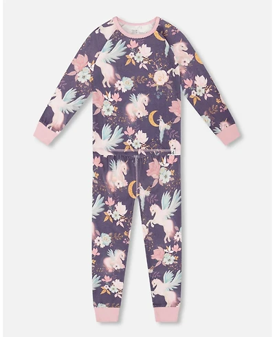 Deux par Baby Girl Cotton Two-Piece Pajamas Watercolor Unicorns