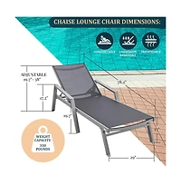 LeisureMod Aluminum Outdoor Patio Chaise Lounge Chair With Arms