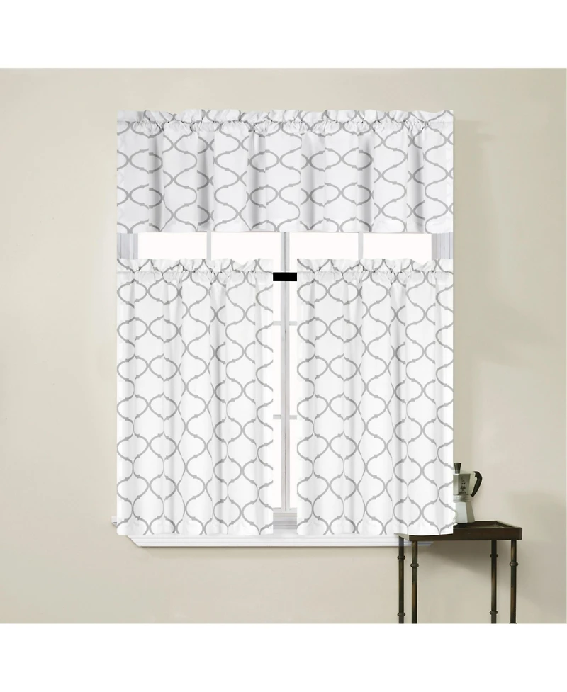Kate Aurora Living Shabby Trellis 3 Piece Cafe Kitchen Curtain Tier And Valance Set