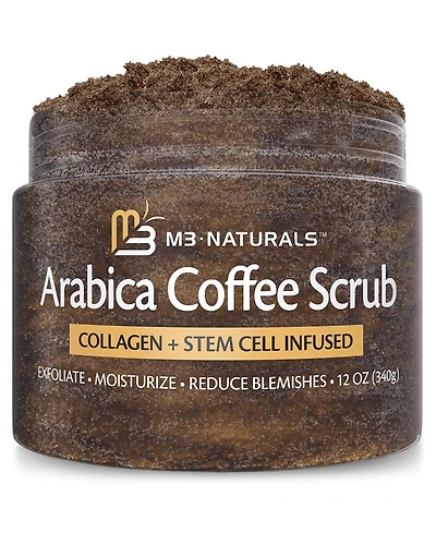 M3 Naturals Arabica Coffee Body Scrub with Collagen & Stem Cell - Exfoliating Body Scrubber & Face Cleanser 12 oz
