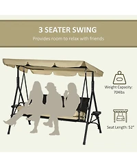 Outsunny 3-Seat Porch Swing with Canopy Outdoor Swing with Cushion, Pillows