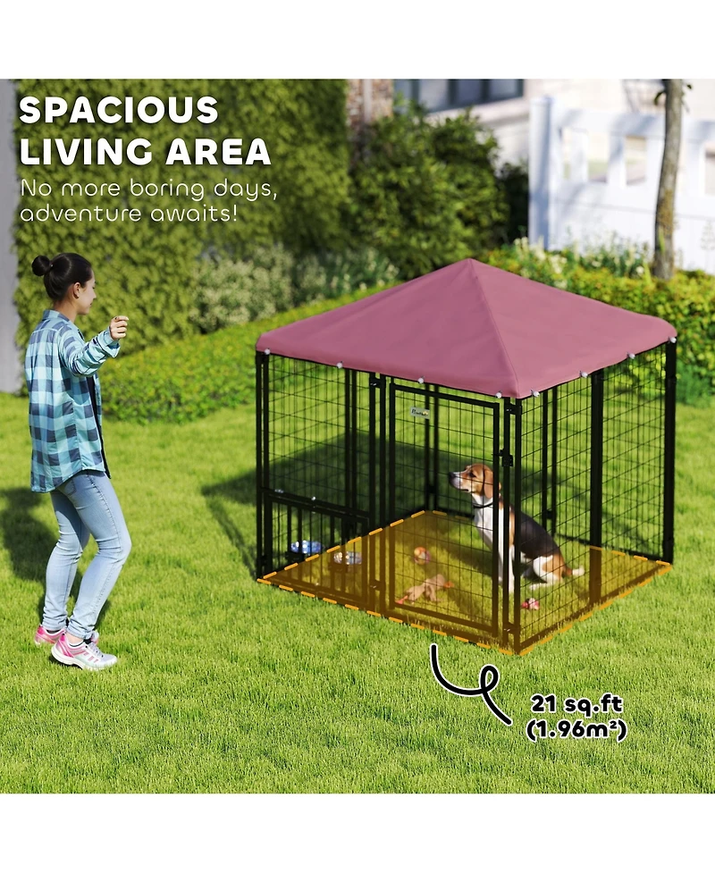 PawHut Dog Kennel with Rotating & Adjustable Bowls, 4.6' x 4.6' x 5'