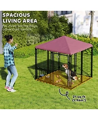 PawHut Dog Kennel with Rotating & Adjustable Bowls, 4.6' x 4.6' x 5'