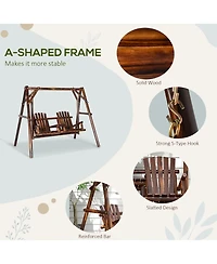 Outsunny Wooden Porch Swing with Sd with Center Table Patio Swing Chair