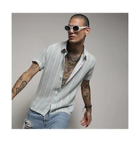 Campus Sutra Men's Pink & Green Unbalanced Striped Woven Shirt