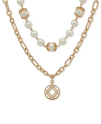 Anne Klein Gold-Tone Imitation Pearl Disc Pendant Necklace, 16" + 3" extender