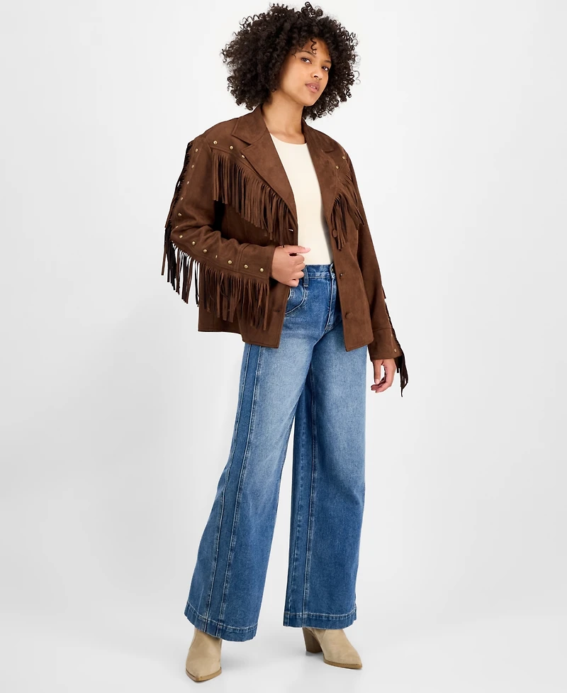 And Now This Women's Faux-Suede Fringe Studded Jacket, Macy's Exclusive