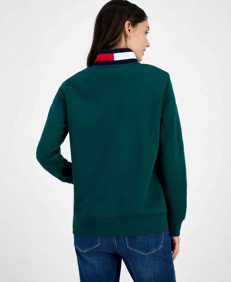 Tommy Hilfiger Women's Quarter Zip Embroidered Logo Sweatshirt