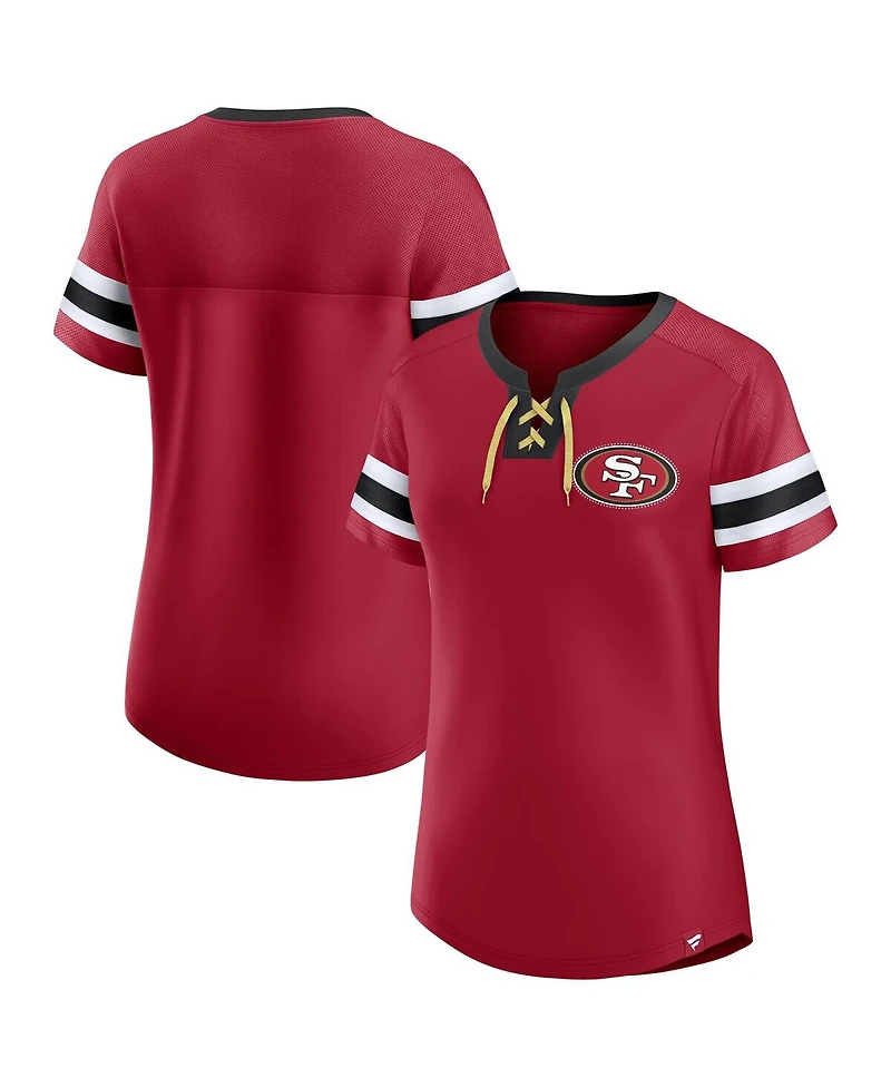 Fanatics Women's Scarlet San Francisco 49ers Lace-Up Bling T-Shirt