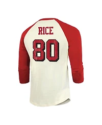 Majestic Men's Jerry Rice Cream/Scarlet San Francisco 49ers Retired Player Name Number 3/4 Raglan Sleeve T-Shirt