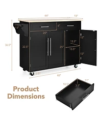 Gymax Kitchen Island Trolley Cart Wood Top Rolling Storage Cabinet w/Knife Block