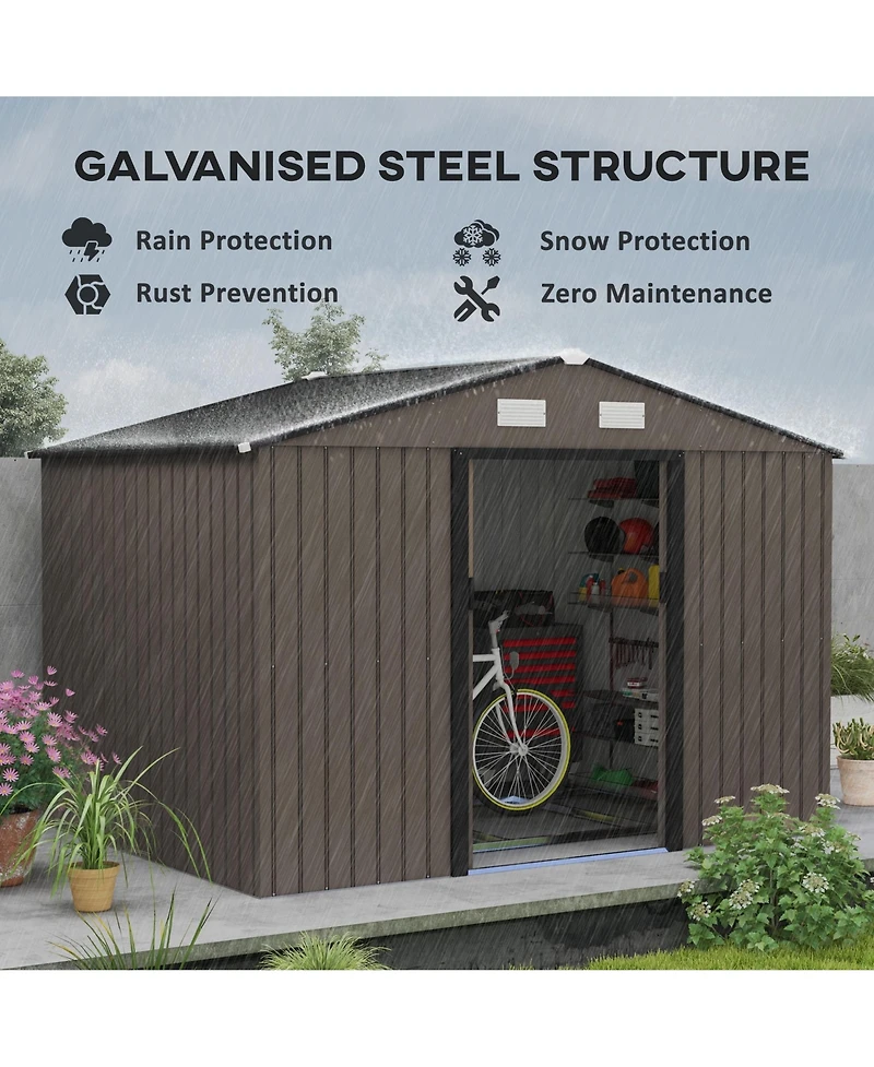 Outsunny 9' x 6' Storage Shed Garden Tool House w/ Vents Doors