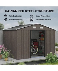 Outsunny 9' x 6' Storage Shed Garden Tool House w/ Vents Doors