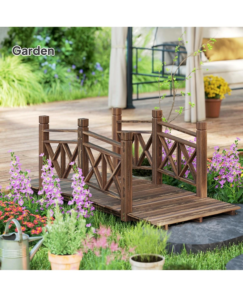 5 ft. Wood Garden Bridge with Safety Handrails Backyard Bridge,