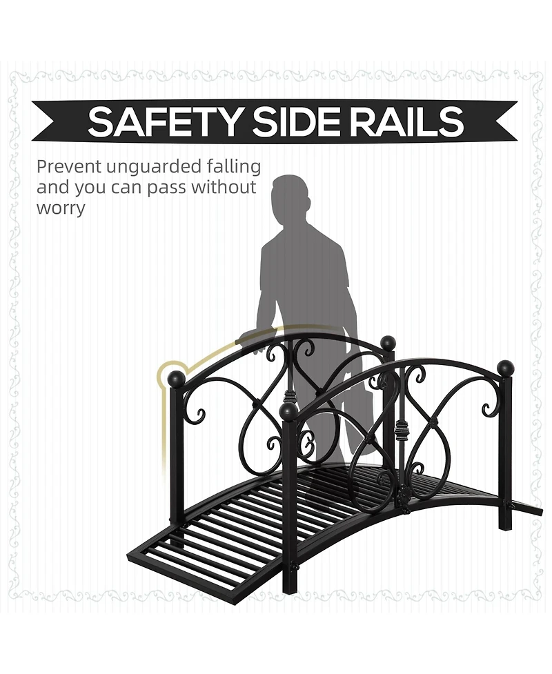Outsunny Garden Bridge 3.3', Floral Pond Bridge with Safety Railings