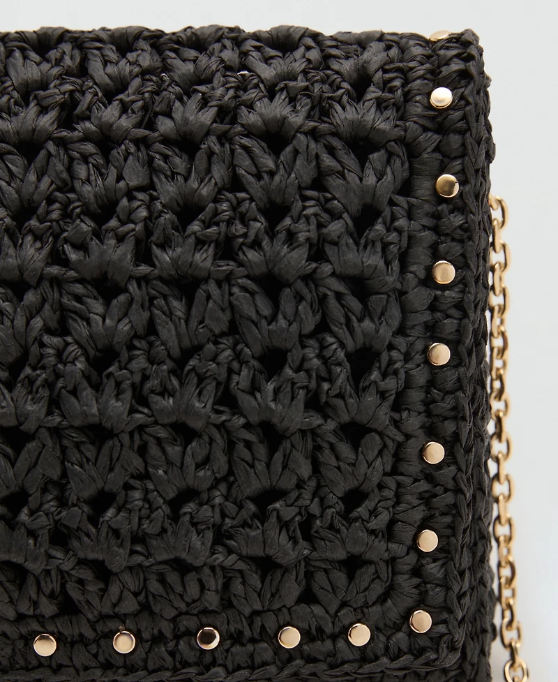 Mango Women's Studs Natural Fiber Shoulder Bag
